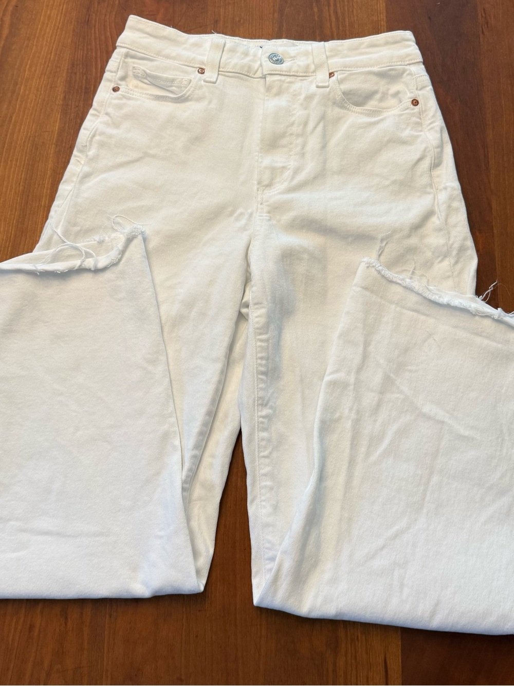 PAIGE ANESSA White High-Rise Women's Jeans wide leg cropped frayed size 26 EUC